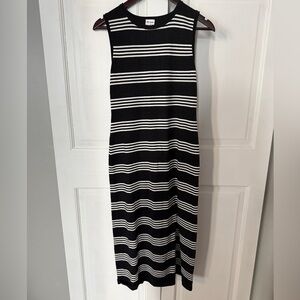 Wiholl Black and White Striped Sweater Maxi Dress